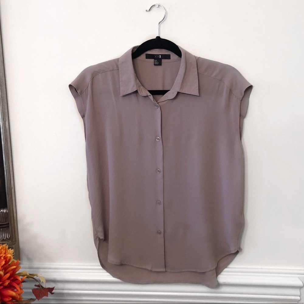 Forever 21 Button Down Tan Blouse Top Shirt
